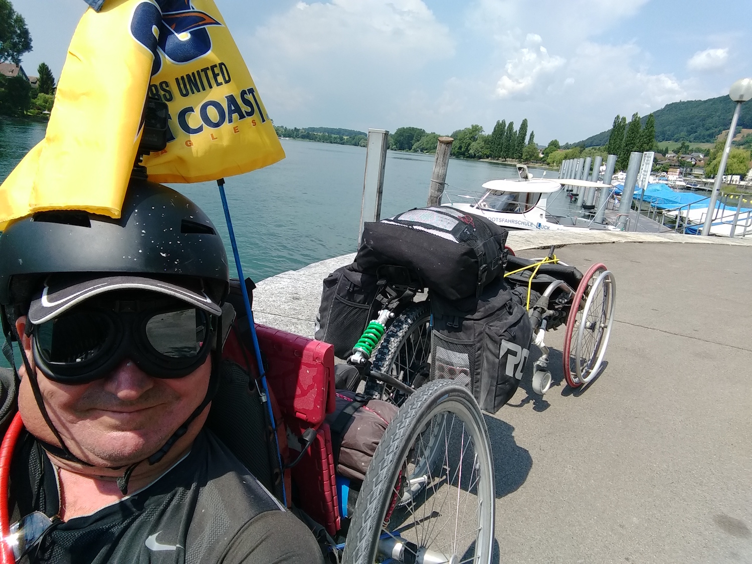 Andreas on handcycle by European river